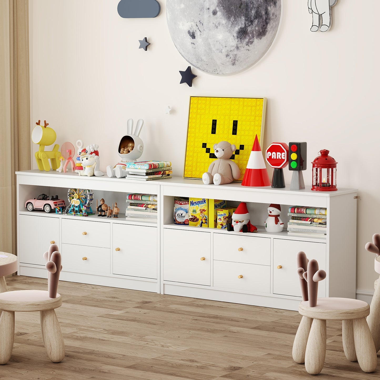 Kids Toy Storage Organizer with Open Shelf and 2 Drawers for Playroom-White