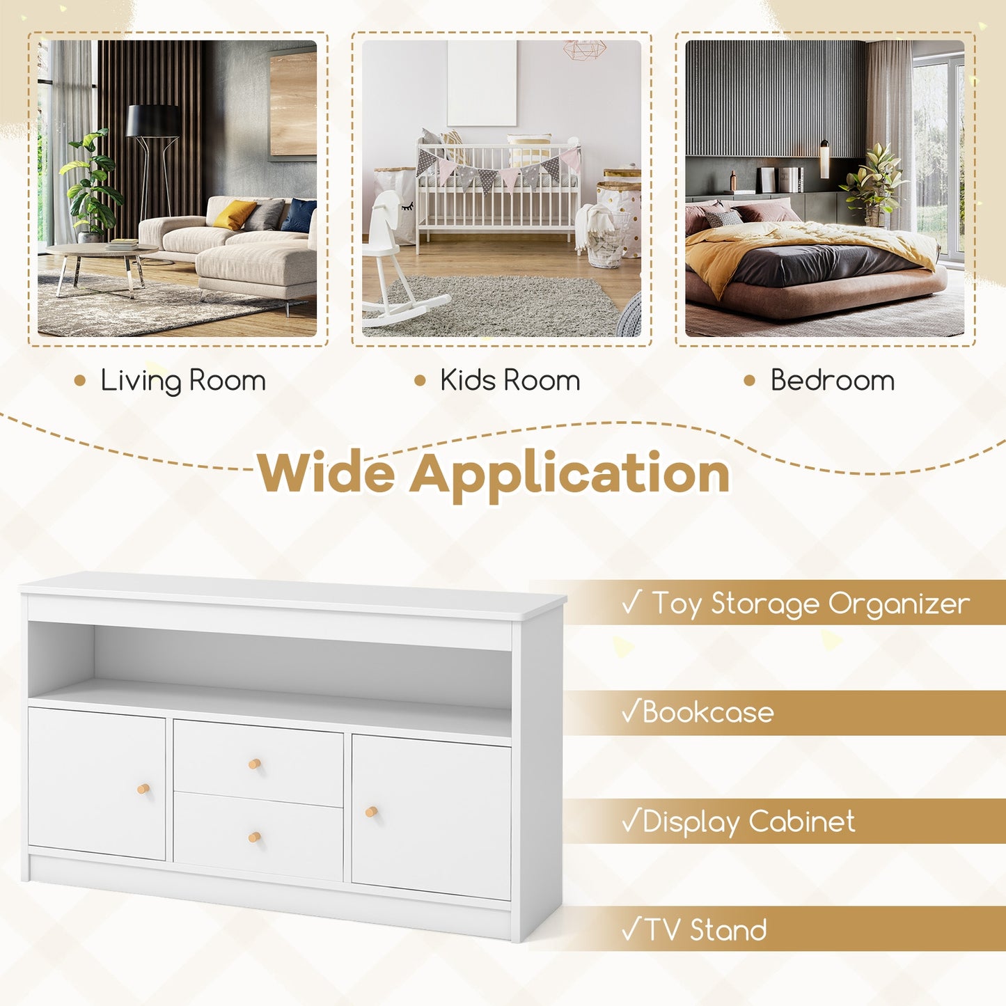 Kids Toy Storage Organizer with Open Shelf and 2 Drawers for Playroom-White Kids Crystal