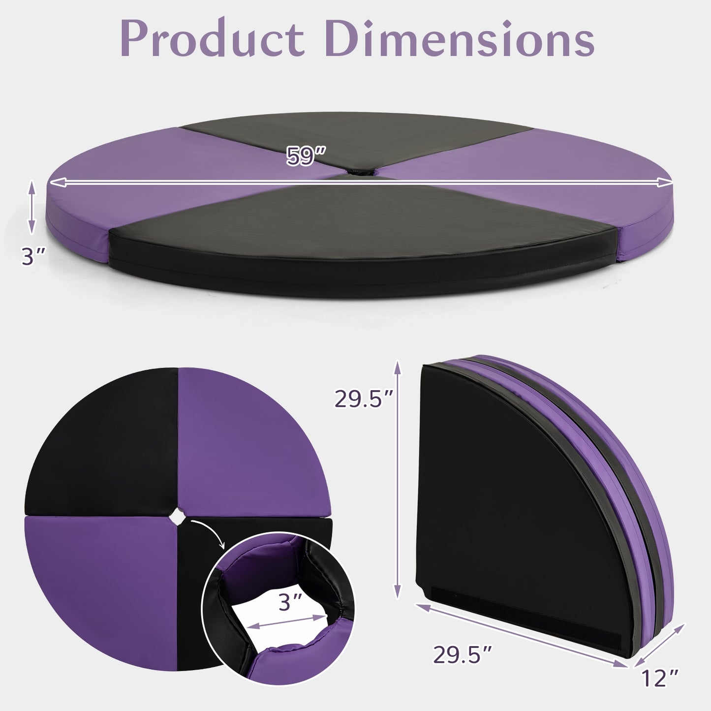 Pole Dance Crash Mat Round Portable Yoga Mat with EPE Foam-Purple Kids Crystal