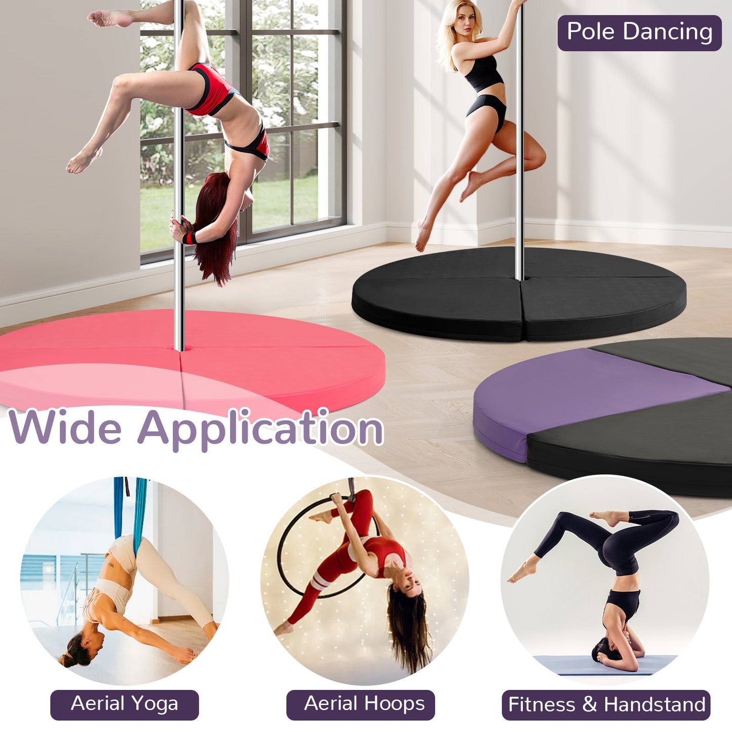 Pole Dance Crash Mat Round Portable Yoga Mat with EPE Foam-Purple Kids Crystal