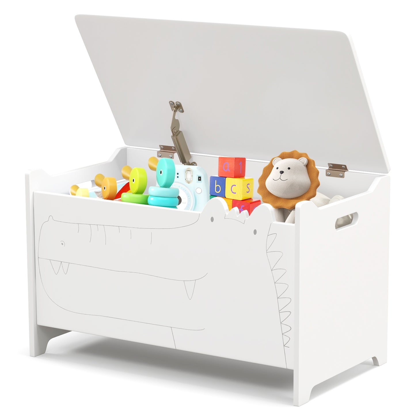 Wooden Kids Toy Box with Safety Hinge-White Kids Crystal