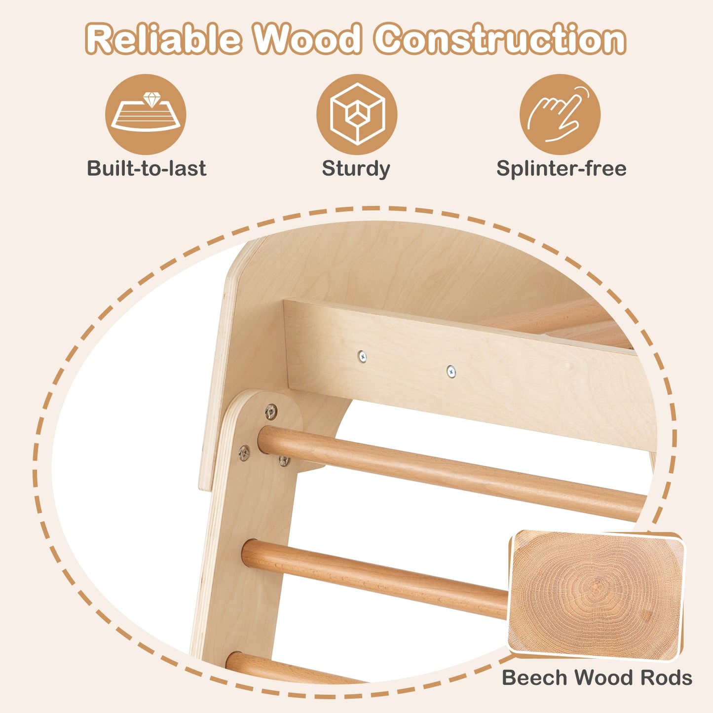 8-in-1 Indoor Jungle Gym Wooden Playground with Swing and Climbing Wall-Natural Kids Crystal