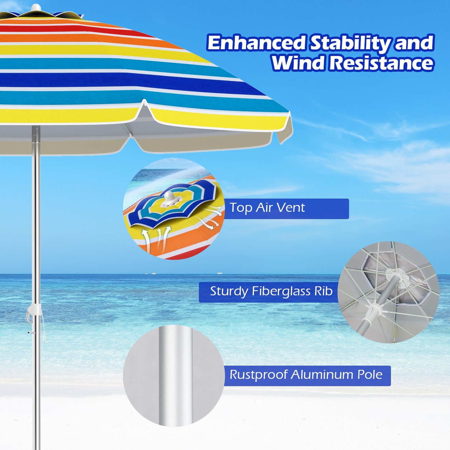 6.5 Feet Beach Umbrella with Carry Bag without Weight Base-Multicolor Kids Crystal