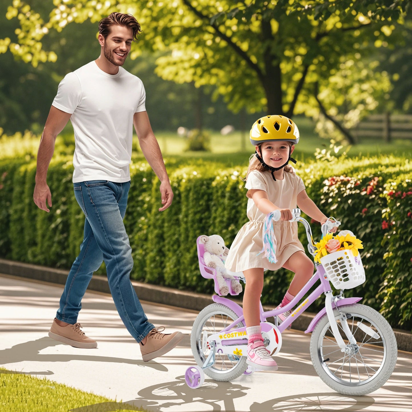 16 Inches Girls Bike Kids Bicycle with Doll Seat and Streamers for Children 4-7 Years Old Kids Crystal