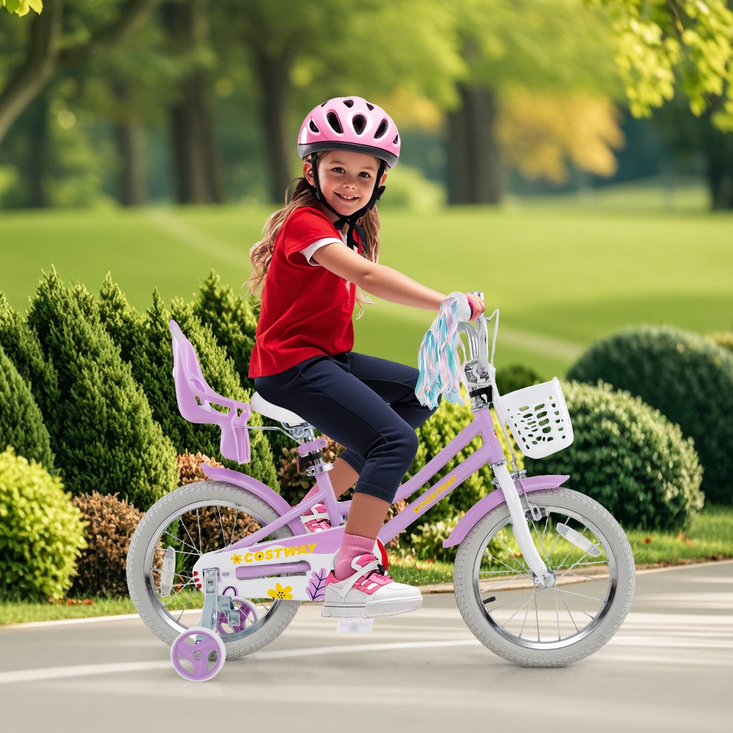 16 Inches Girls Bike Kids Bicycle with Doll Seat and Streamers for Children 4-7 Years Old Kids Crystal