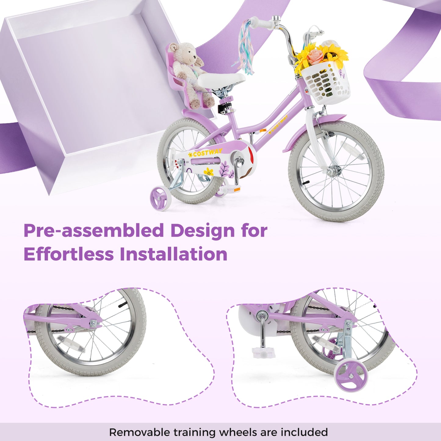 16 Inches Girls Bike Kids Bicycle with Doll Seat and Streamers for Children 4-7 Years Old Kids Crystal