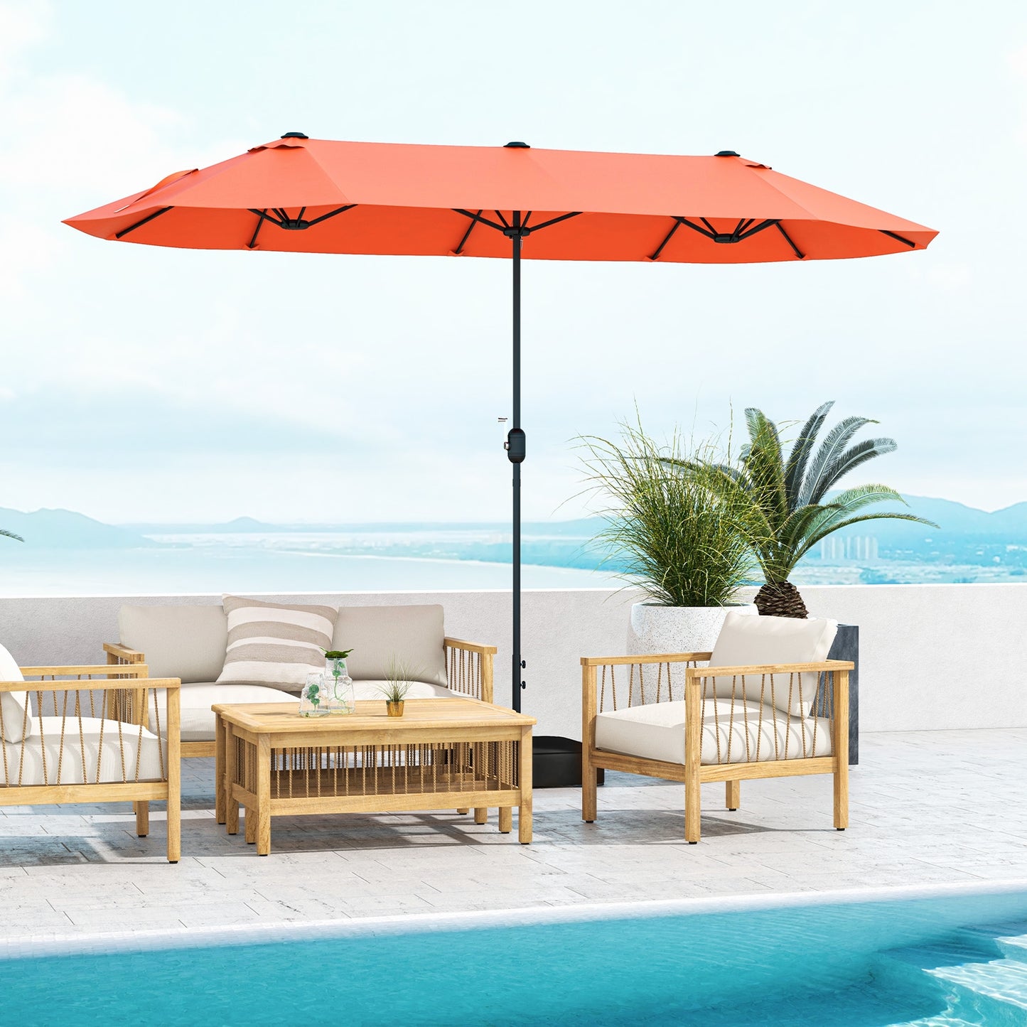 13 Feet Double-Sided Patio Twin Table Umbrella with Crank Handle-Orange Kids Crystal