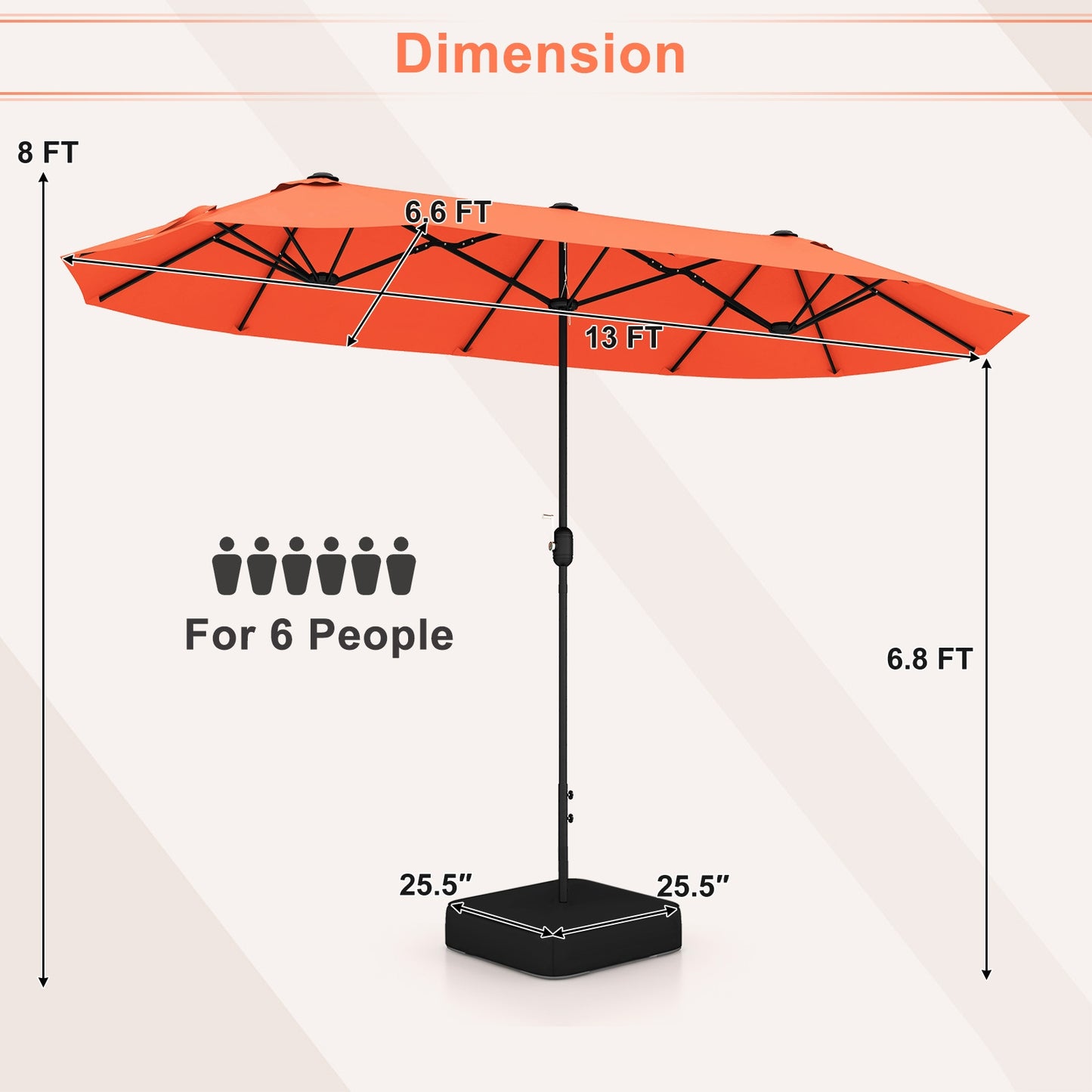 13 Feet Double-Sided Patio Twin Table Umbrella with Crank Handle-Orange Kids Crystal