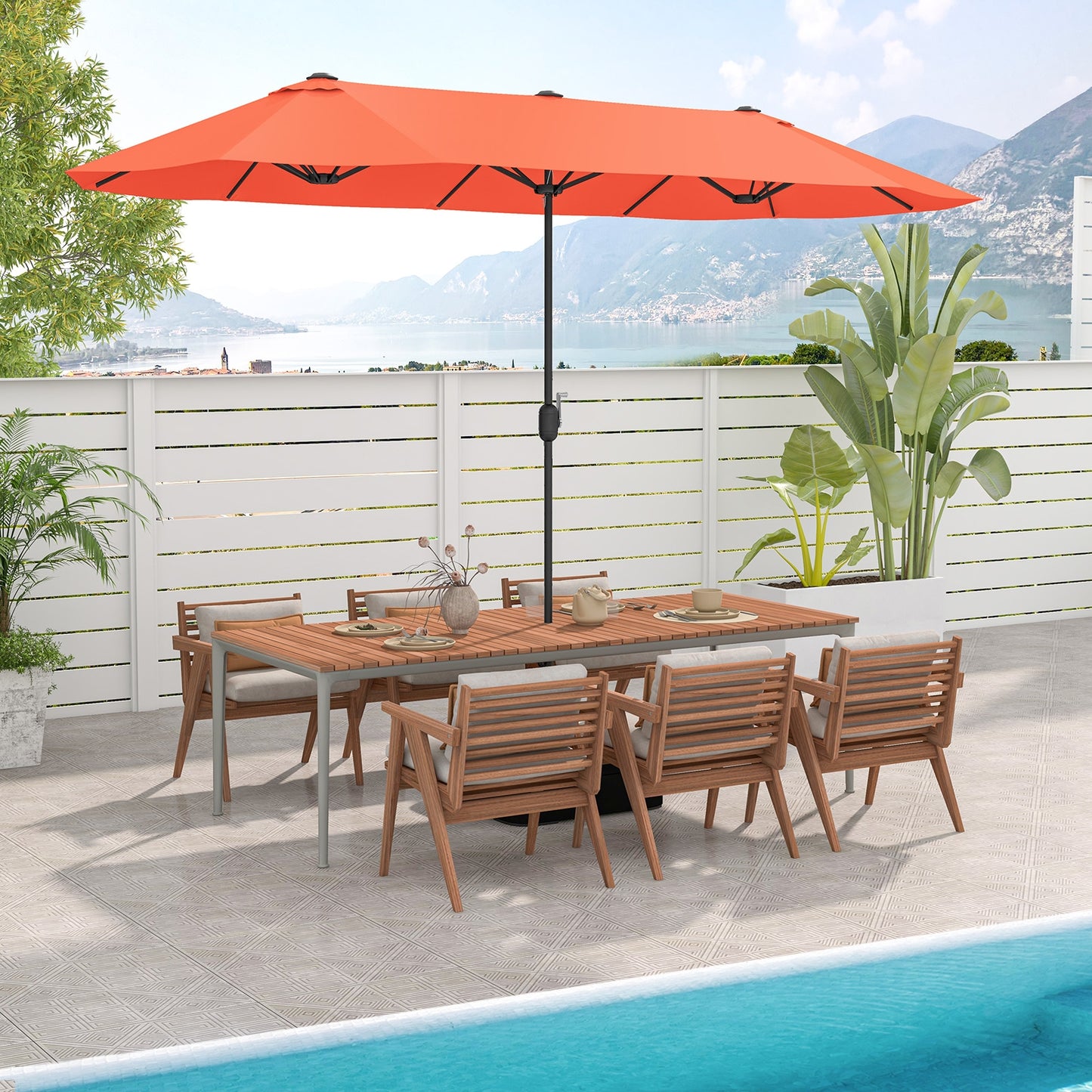 13 Feet Double-Sided Patio Twin Table Umbrella with Crank Handle-Orange Kids Crystal