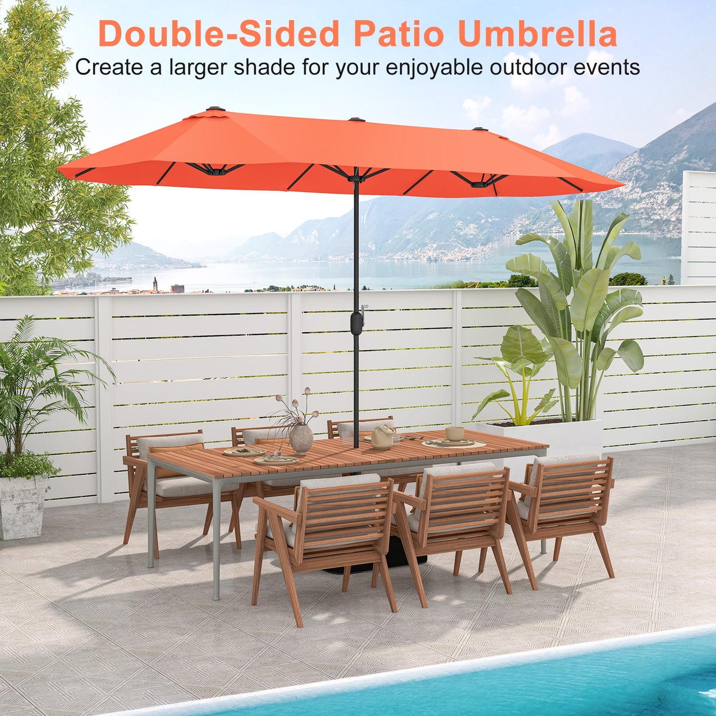 13 Feet Double-Sided Patio Twin Table Umbrella with Crank Handle-Orange Kids Crystal