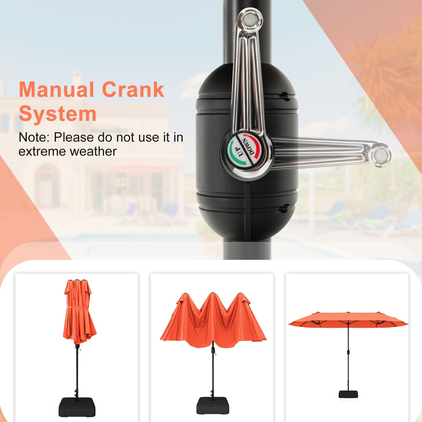 13 Feet Double-Sided Patio Twin Table Umbrella with Crank Handle-Orange Kids Crystal