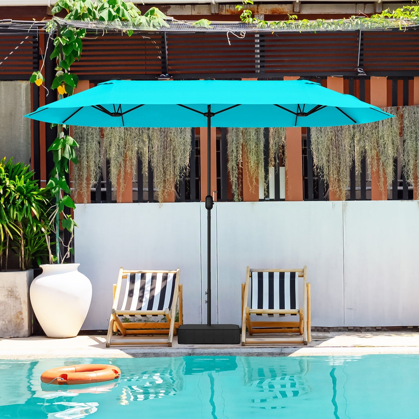 13 Feet Double-Sided Patio Twin Table Umbrella with Crank Handle-Turquoise Kids Crystal