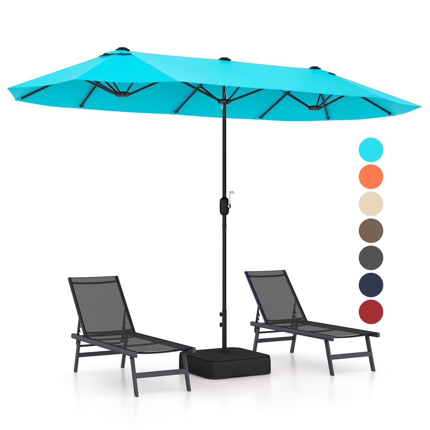 13 Feet Double-Sided Patio Twin Table Umbrella with Crank Handle-Turquoise Kids Crystal