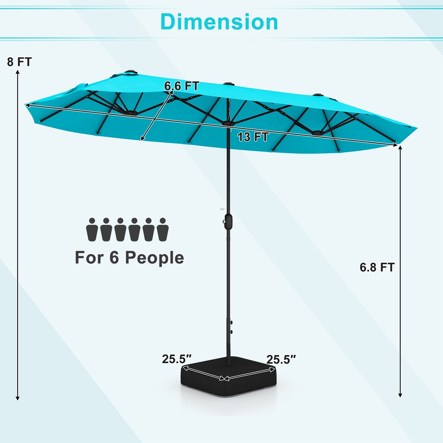 13 Feet Double-Sided Patio Twin Table Umbrella with Crank Handle-Turquoise Kids Crystal