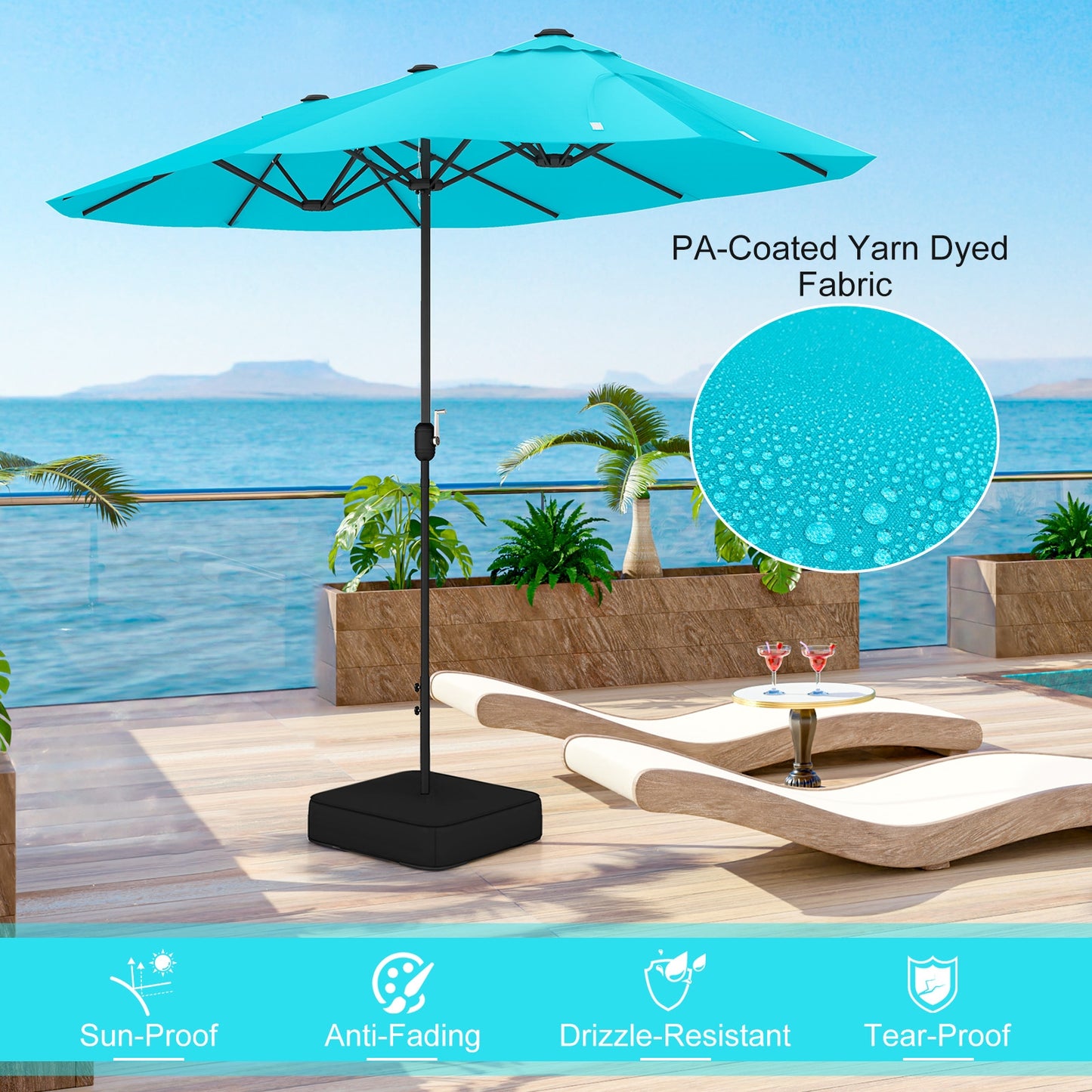 13 Feet Double-Sided Patio Twin Table Umbrella with Crank Handle-Turquoise Kids Crystal