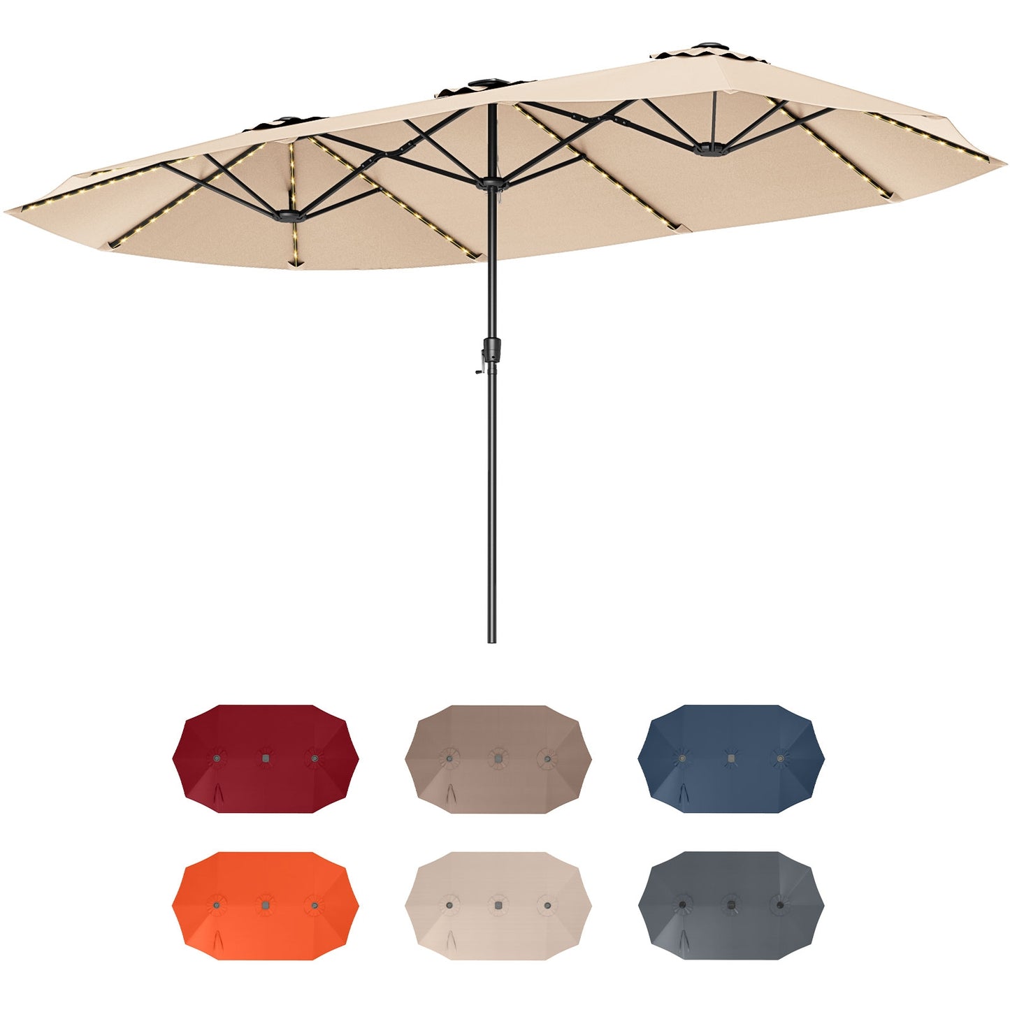 15.5 FT Extra-Large Patio Umbrella with LED Solar Lights and Crank Handle-Beige Kids Crystal