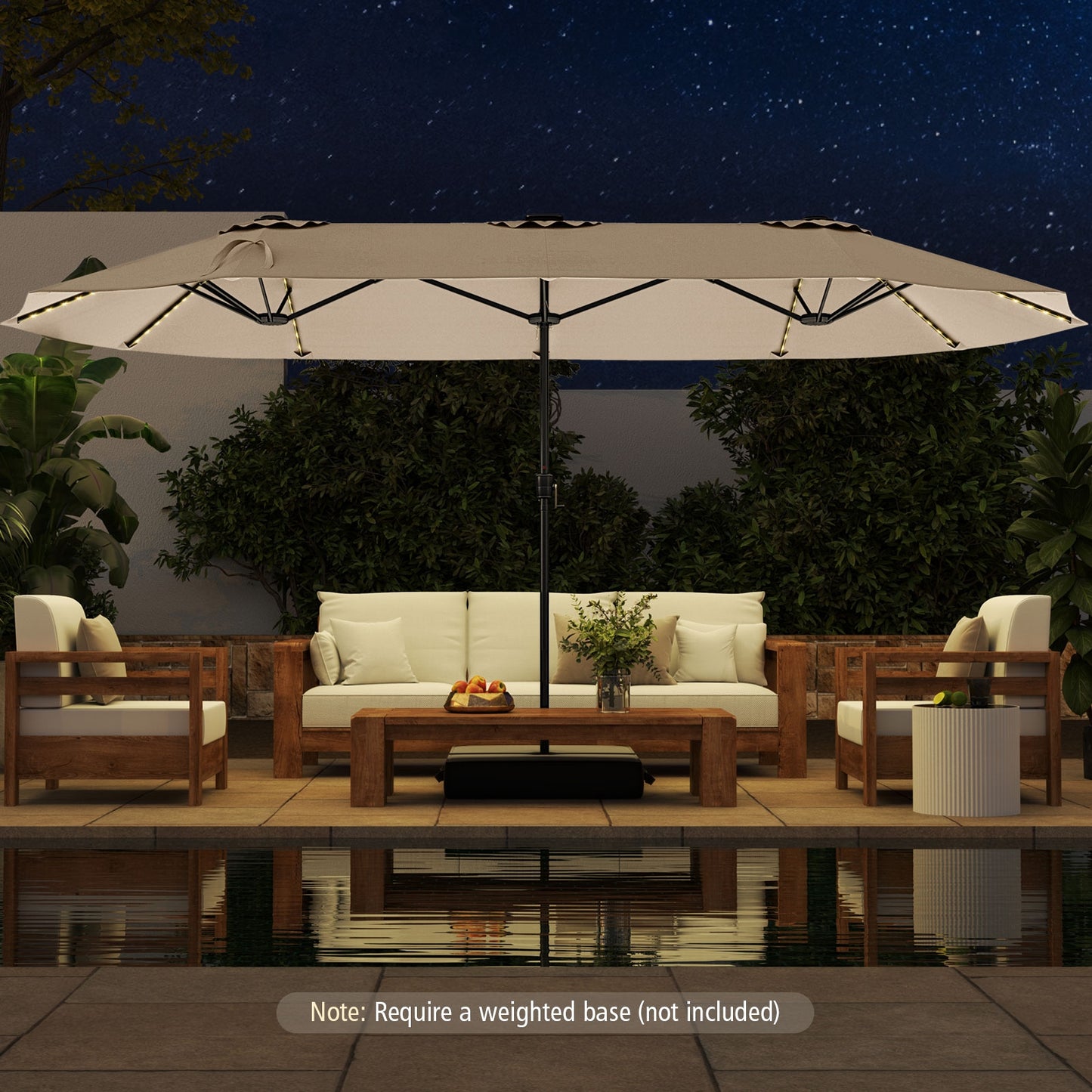 15.5 FT Extra-Large Patio Umbrella with LED Solar Lights and Crank Handle-Beige Kids Crystal