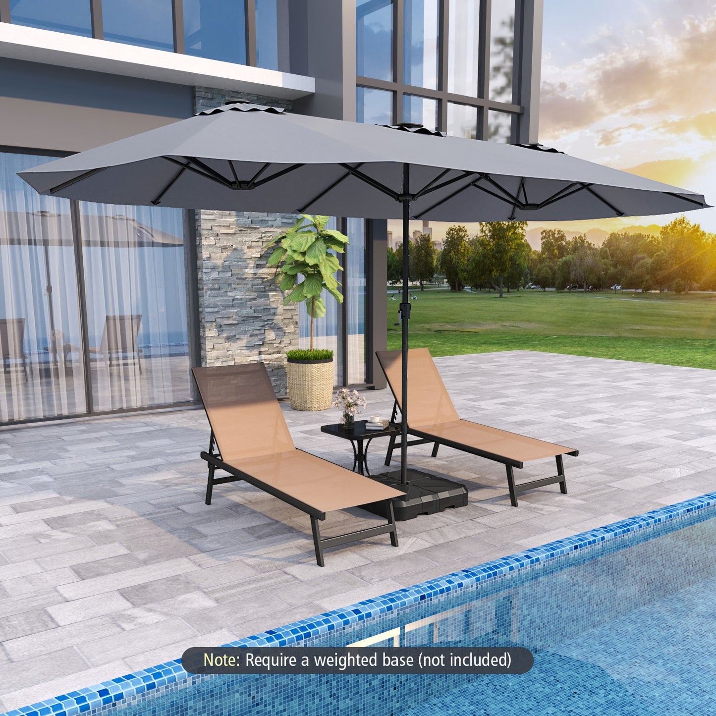 15.5 FT Extra-Large Patio Umbrella with LED Solar Lights and Crank Handle-Gray Kids Crystal