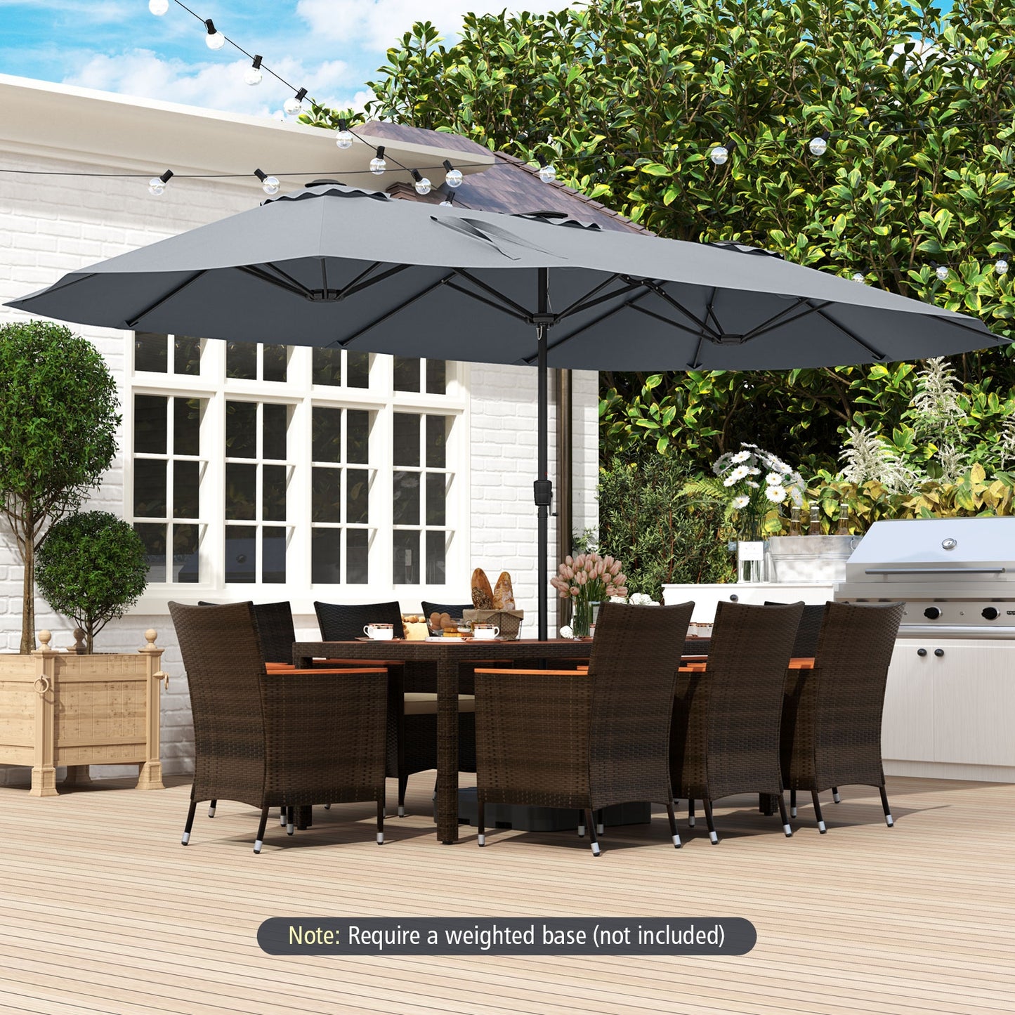 15.5 FT Extra-Large Patio Umbrella with LED Solar Lights and Crank Handle-Gray Kids Crystal