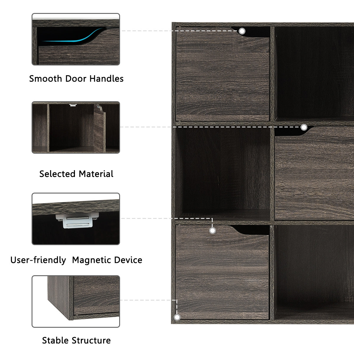 9-Cube Wooden Freestanding Bookcase for Home and Office-Gray Kids Crystal