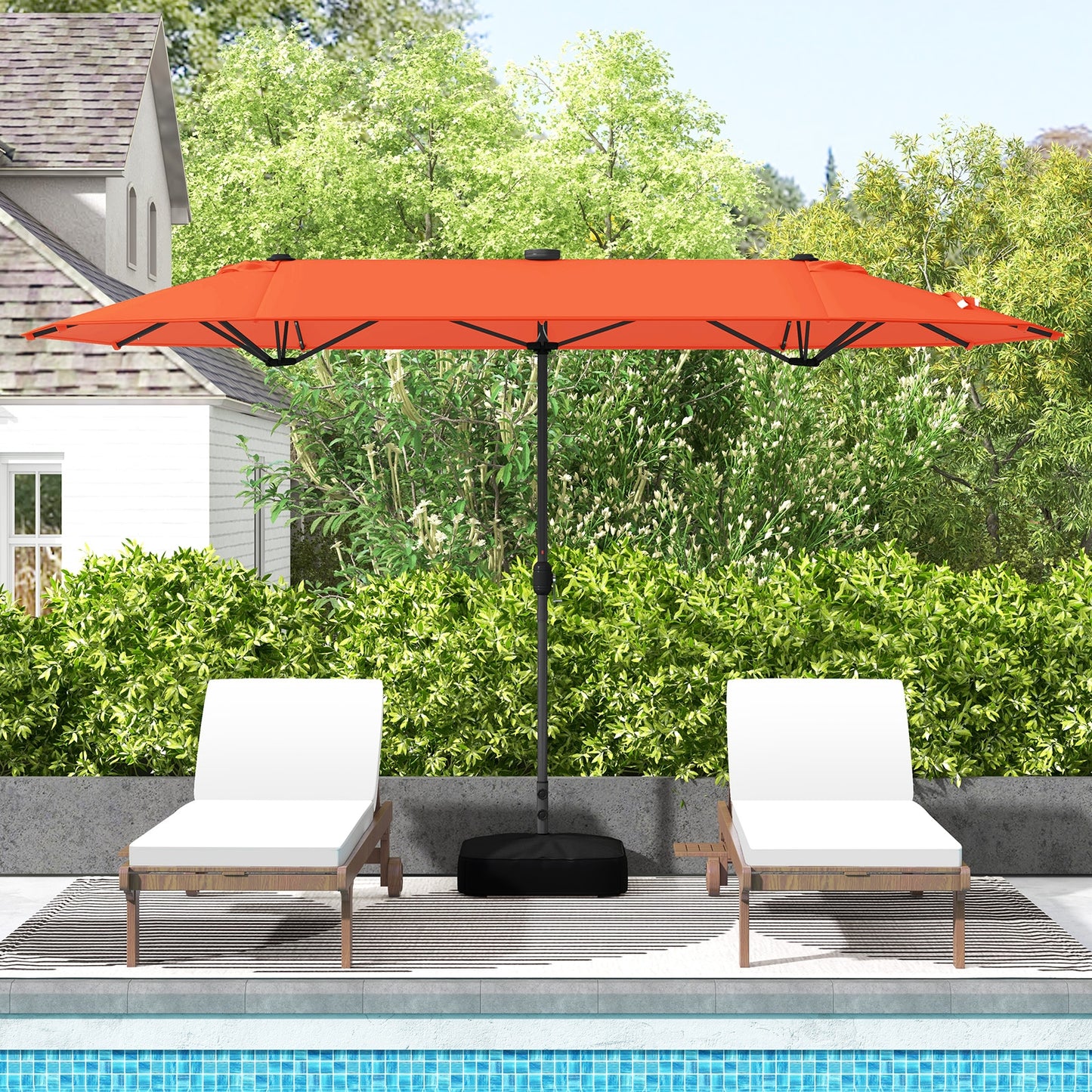13FT Double-sided Patio Umbrella with Solar Lights for Garden Pool Backyard-Orange Kids Crystal