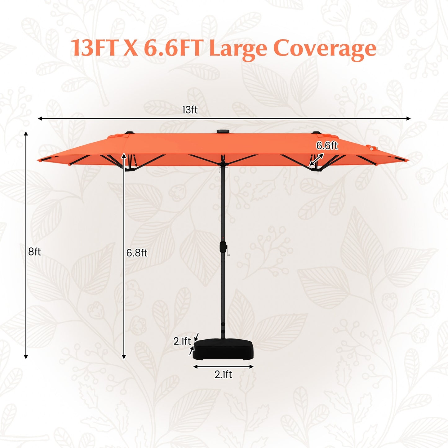 13FT Double-sided Patio Umbrella with Solar Lights for Garden Pool Backyard-Orange Kids Crystal
