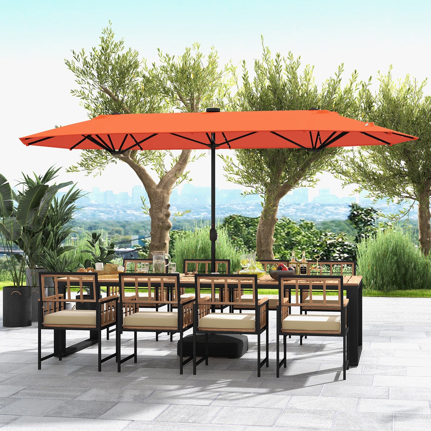 13FT Double-sided Patio Umbrella with Solar Lights for Garden Pool Backyard-Orange Kids Crystal