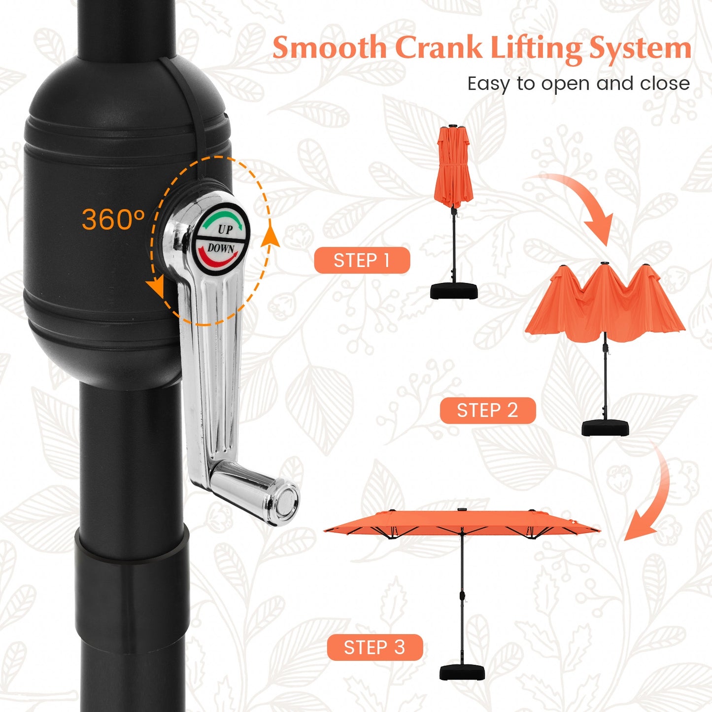 13FT Double-sided Patio Umbrella with Solar Lights for Garden Pool Backyard-Orange Kids Crystal