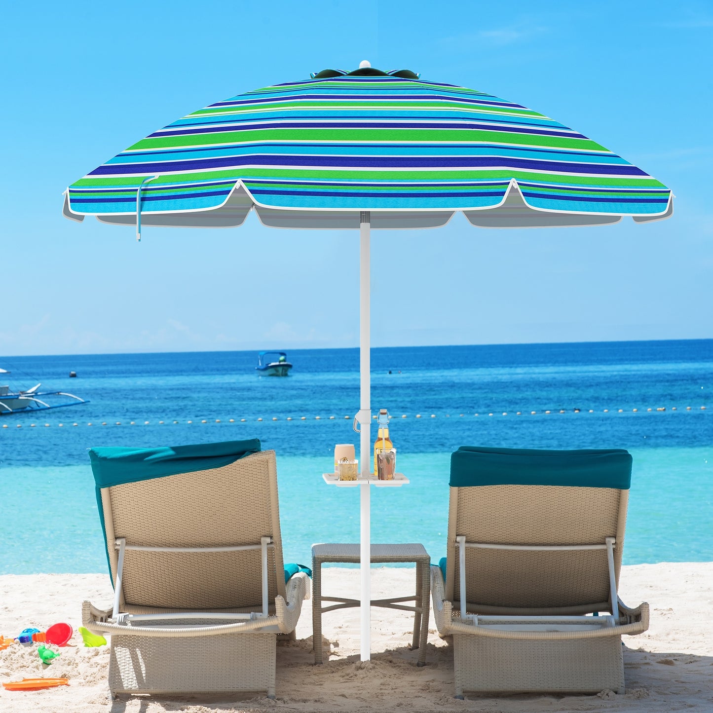 7.2 Feet Portable Outdoor Beach Umbrella with Sand Anchor and Tilt Mechanism-Green Kids Crystal