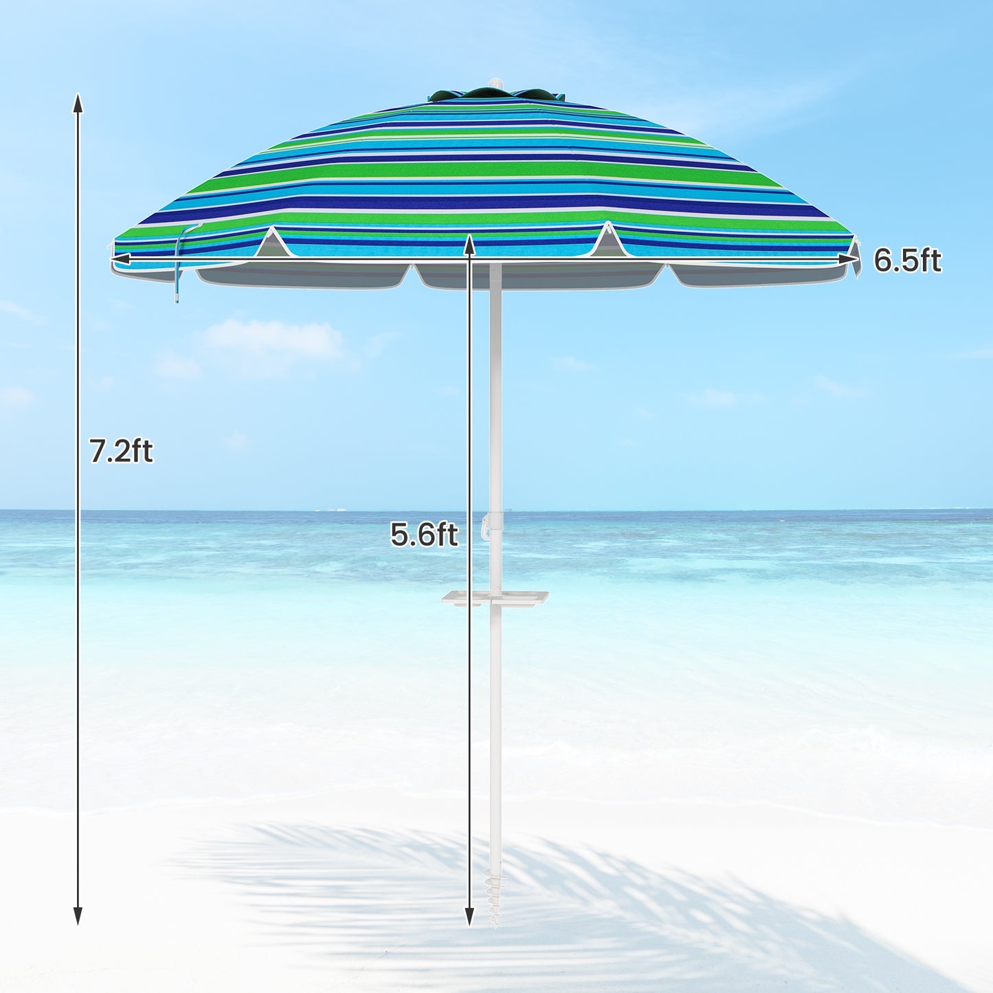 7.2 Feet Portable Outdoor Beach Umbrella with Sand Anchor and Tilt Mechanism-Green Kids Crystal