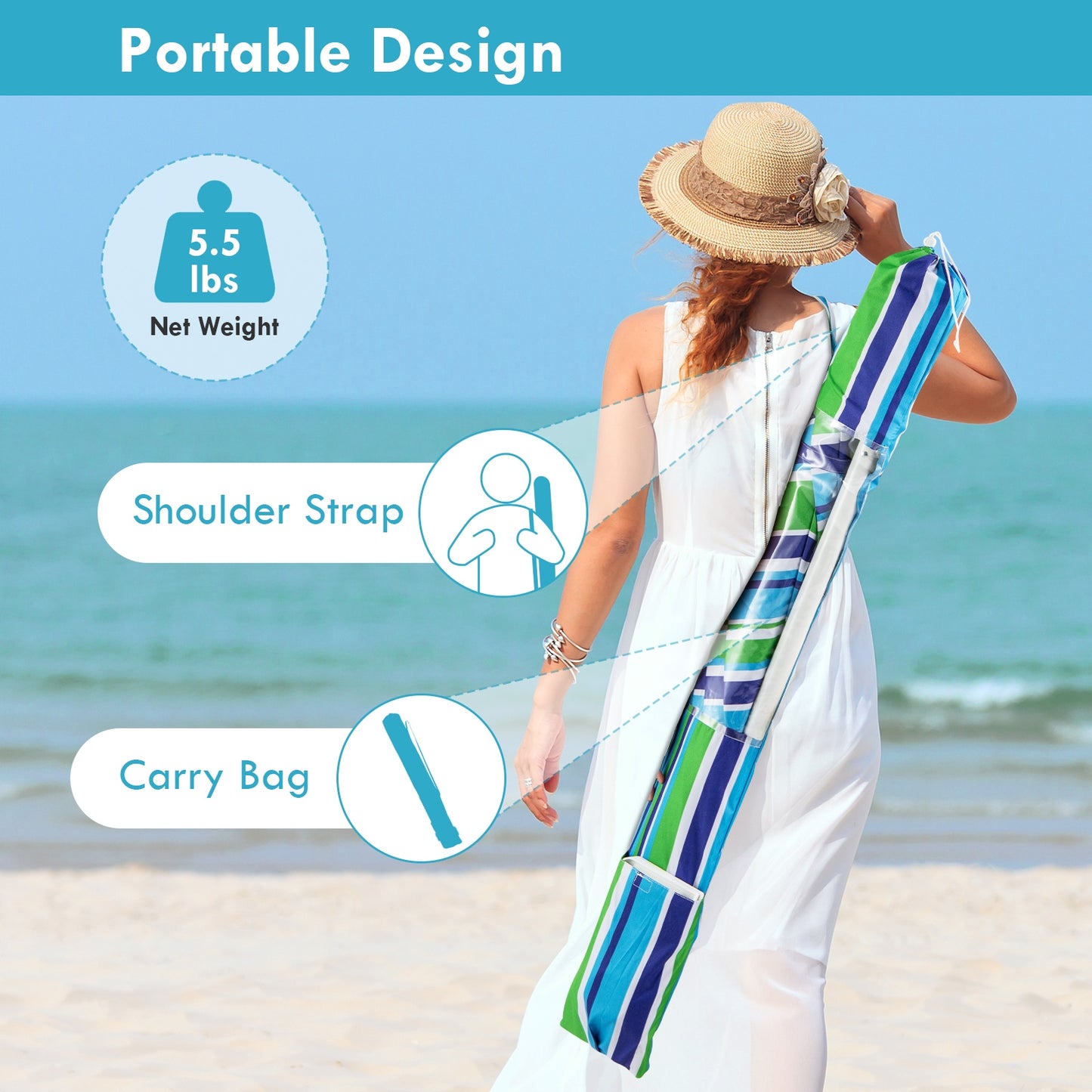7.2 Feet Portable Outdoor Beach Umbrella with Sand Anchor and Tilt Mechanism-Green Kids Crystal