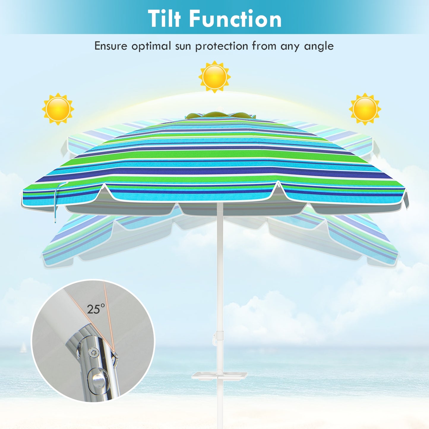 7.2 Feet Portable Outdoor Beach Umbrella with Sand Anchor and Tilt Mechanism-Green Kids Crystal