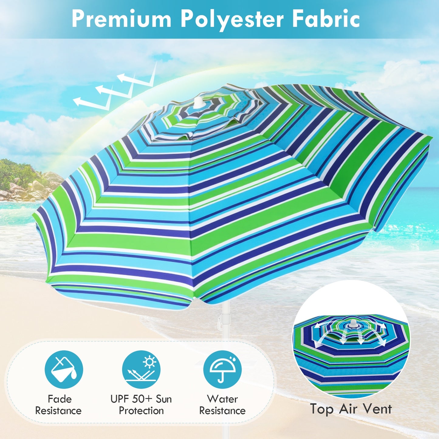 7.2 Feet Portable Outdoor Beach Umbrella with Sand Anchor and Tilt Mechanism-Green Kids Crystal