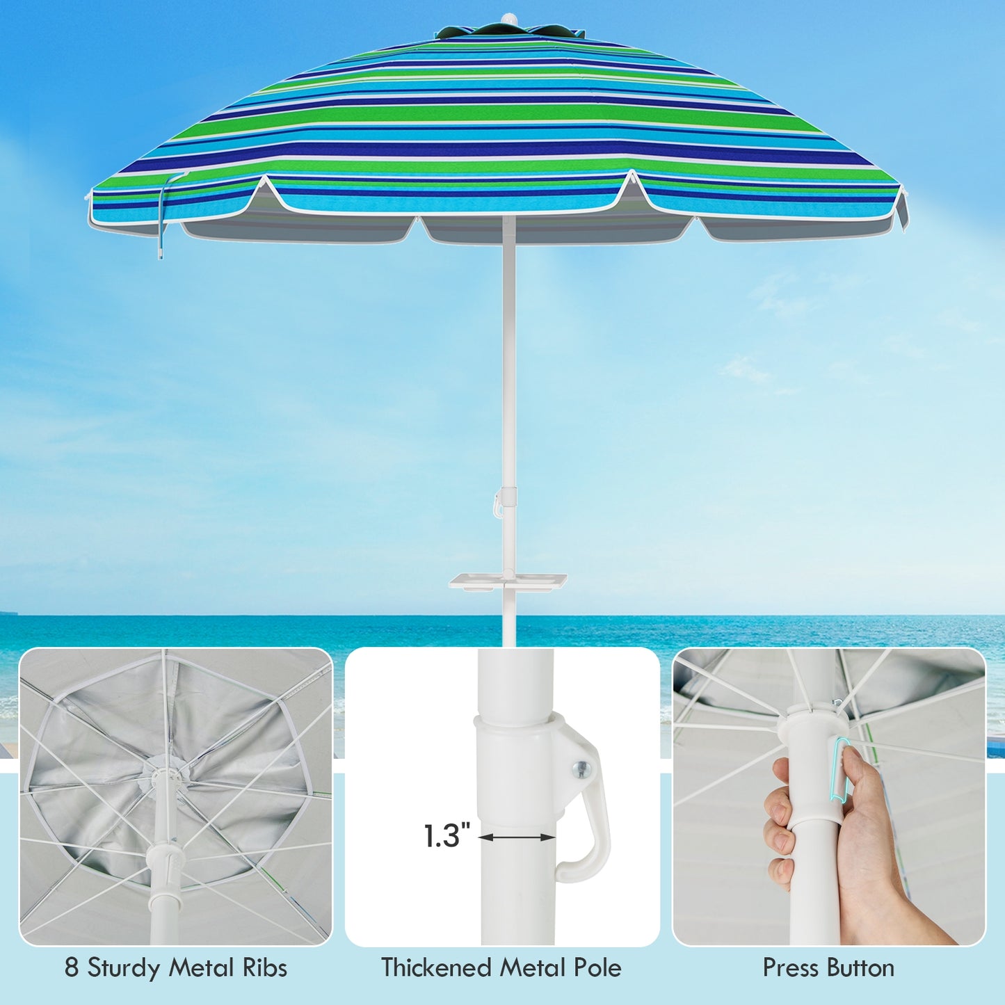 7.2 Feet Portable Outdoor Beach Umbrella with Sand Anchor and Tilt Mechanism-Green Kids Crystal