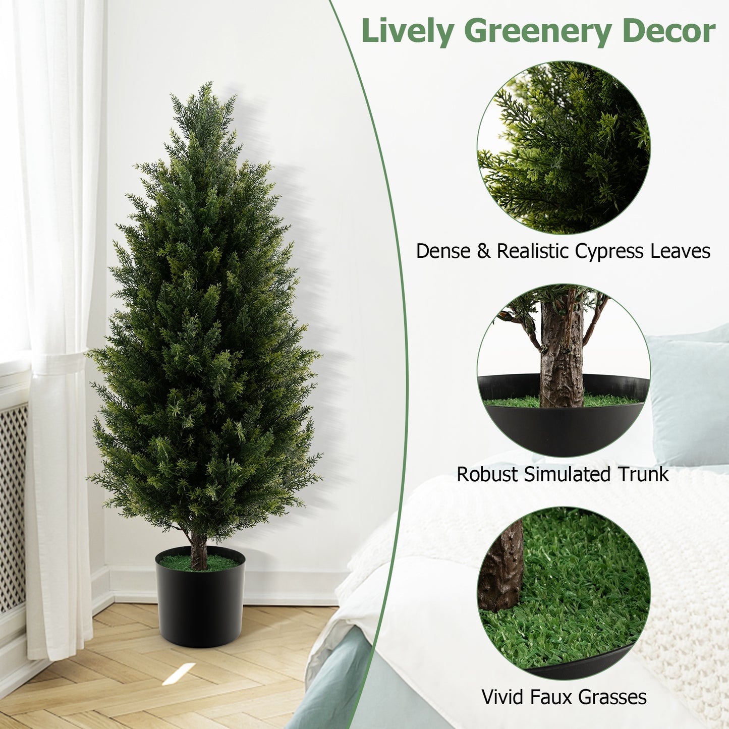 3 Feet Artificial Topiary Cedar Tree with Cement Plastic Pot and Faux Moss-Green Kids Crystal