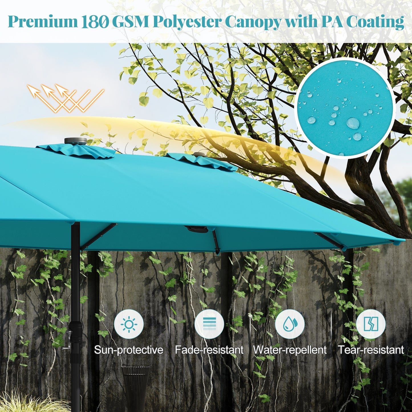 15 Feet Double-Sided Patio Umbrella with 48 LED Lights-Turquoise Kids Crystal