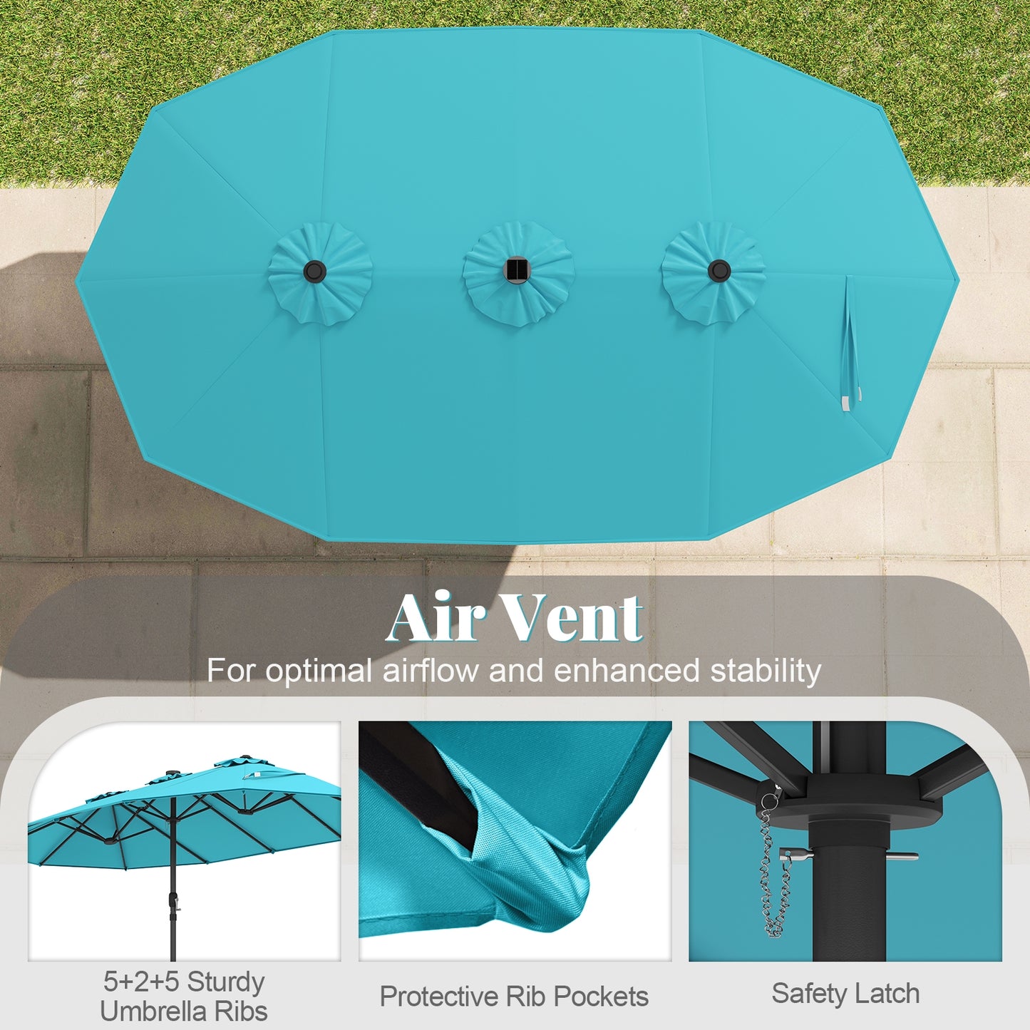 15 Feet Double-Sided Patio Umbrella with 48 LED Lights-Turquoise Kids Crystal