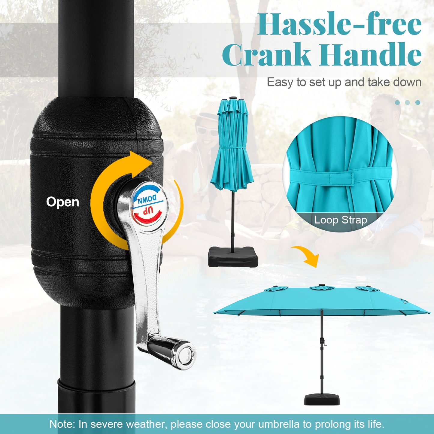 15 Feet Double-Sided Patio Umbrella with 48 LED Lights-Turquoise Kids Crystal
