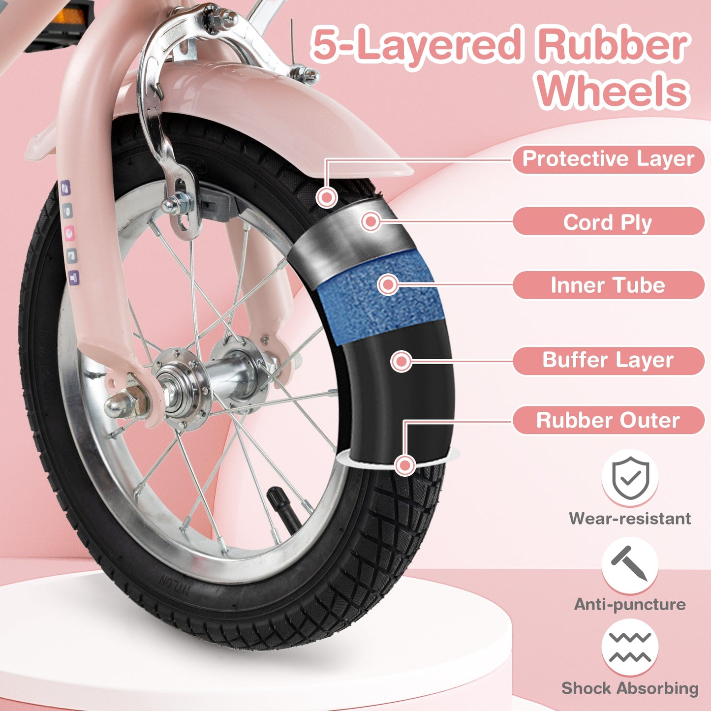 12 Inch Kids Bike Retro Bicycle with Adjustable Height and Basket for Ages 3-8 Years Old Kids Crystal