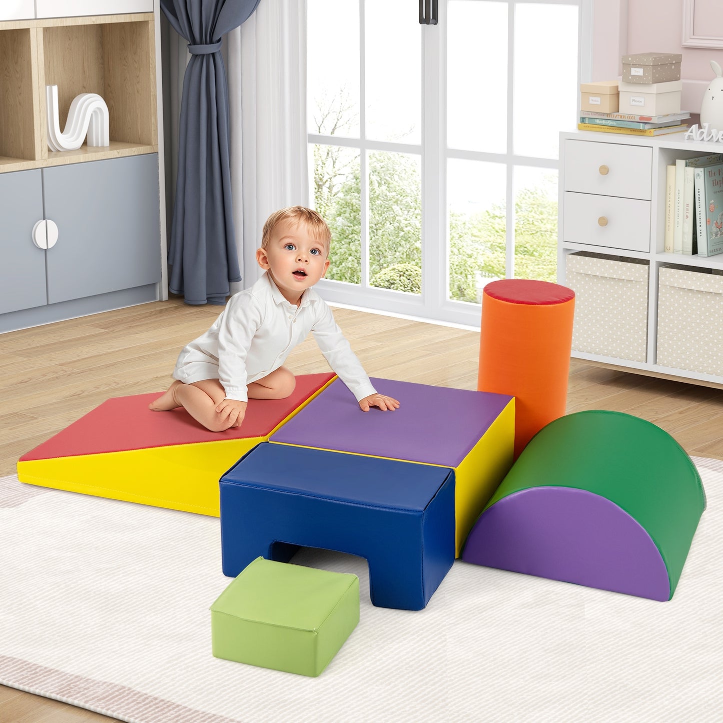 6 Pieces Foam Climbing Blocks Indoor Climb and Crawl Activity Playset with Rectangles-Purple Kids Crystal
