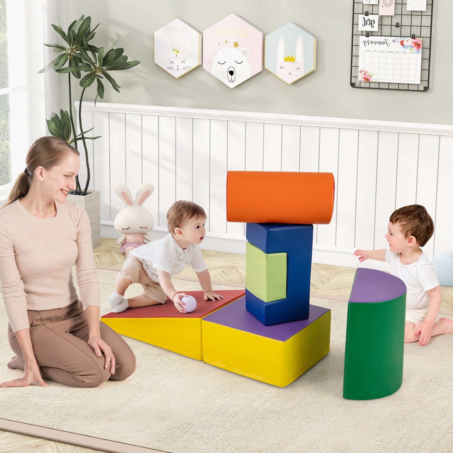 6 Pieces Foam Climbing Blocks Indoor Climb and Crawl Activity Playset with Rectangles-Purple Kids Crystal