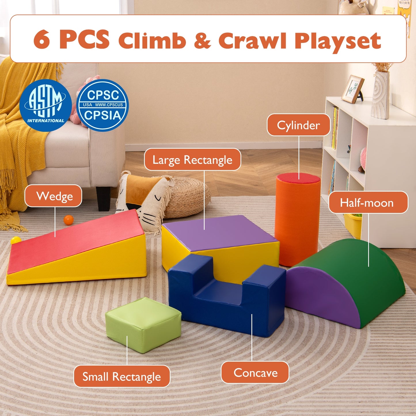 6 Pieces Foam Climbing Blocks Indoor Climb and Crawl Activity Playset with Rectangles-Purple Kids Crystal
