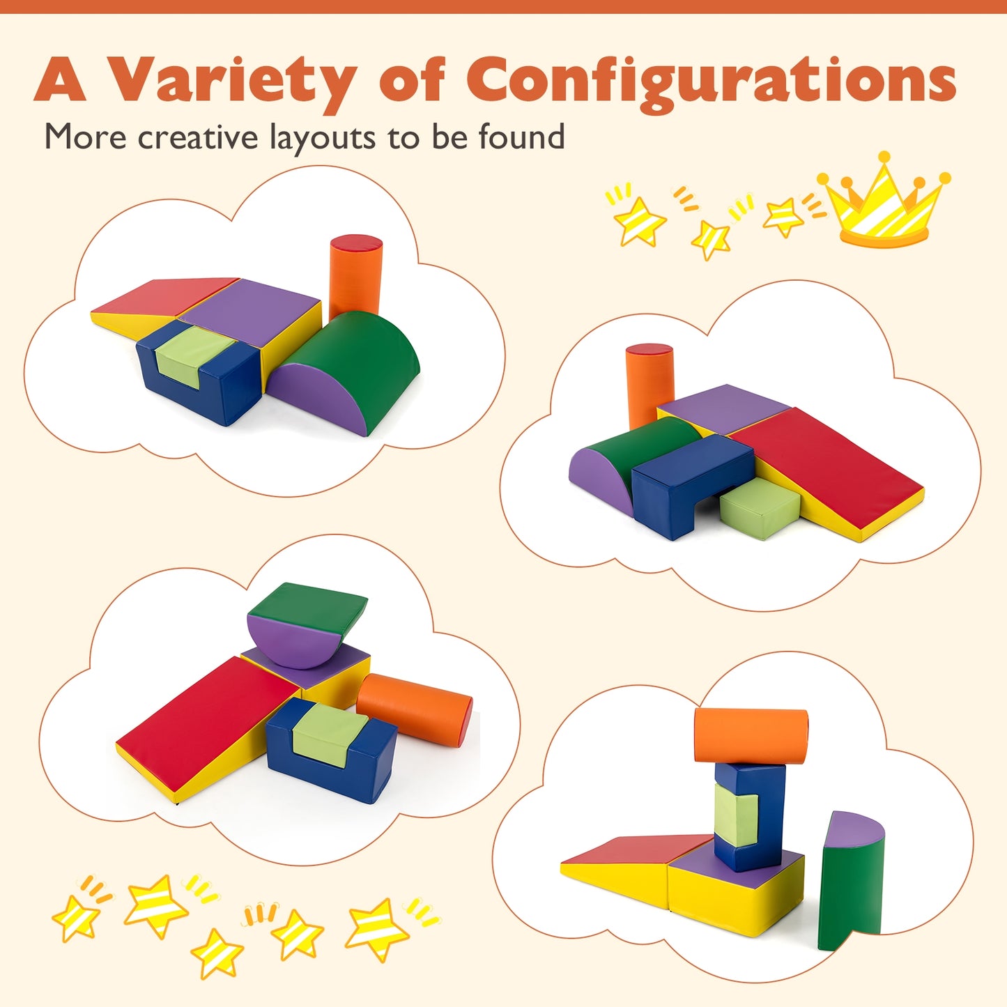 6 Pieces Foam Climbing Blocks Indoor Climb and Crawl Activity Playset with Rectangles-Purple Kids Crystal