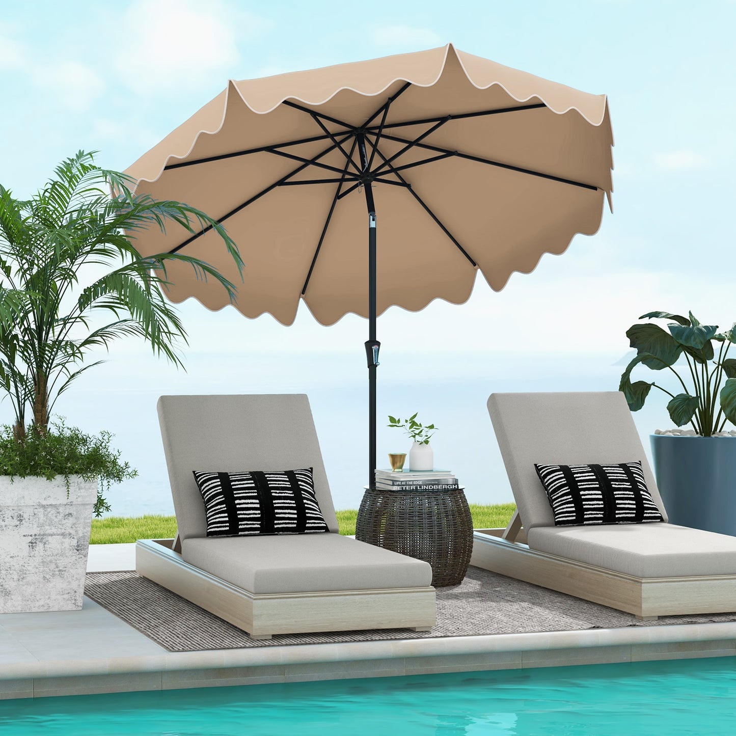 9 Feet Patio Umbrella with Crank Handle and Push Button Tilt-Brown Kids Crystal
