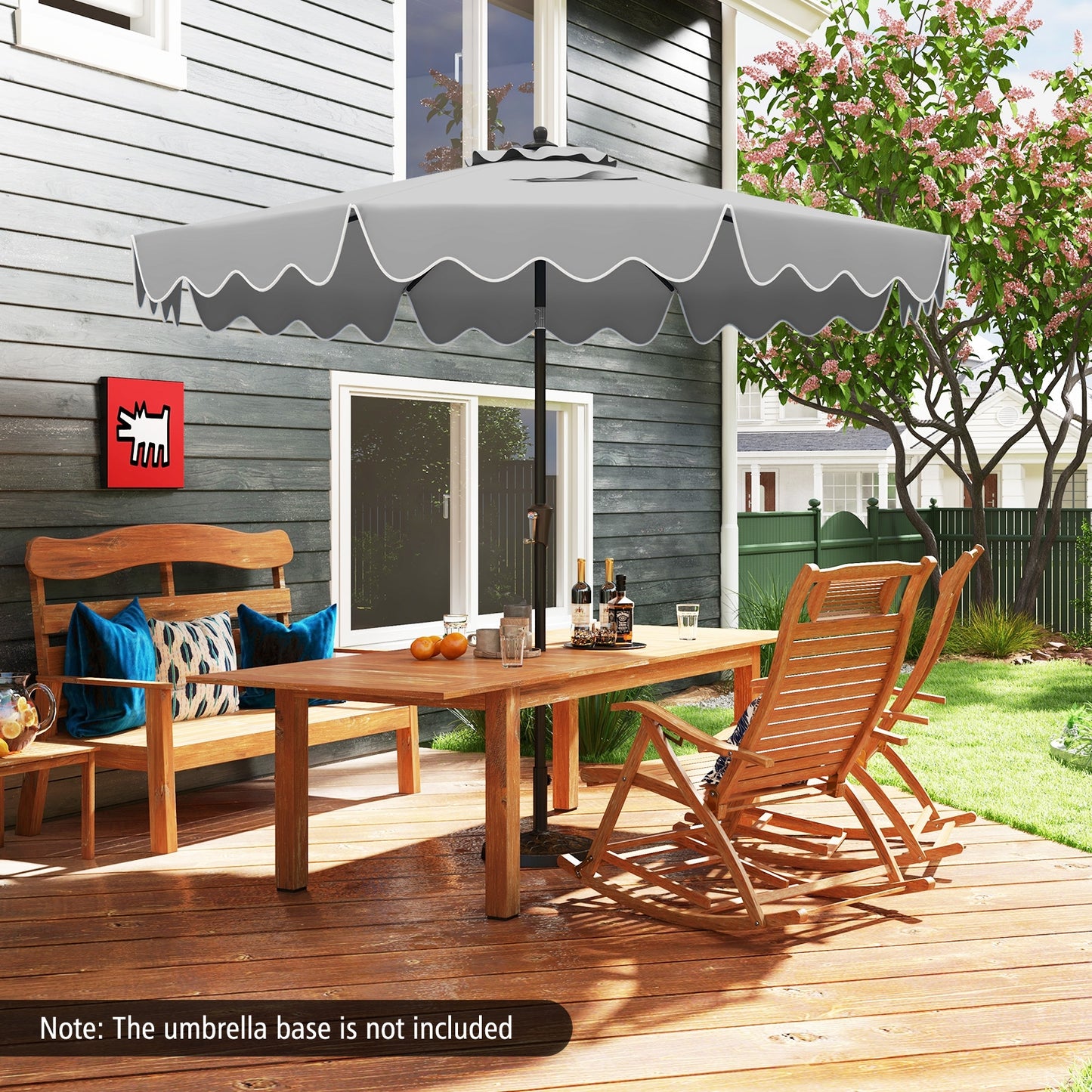 9 Feet Patio Umbrella with Crank Handle and Push Button Tilt-Gray Kids Crystal
