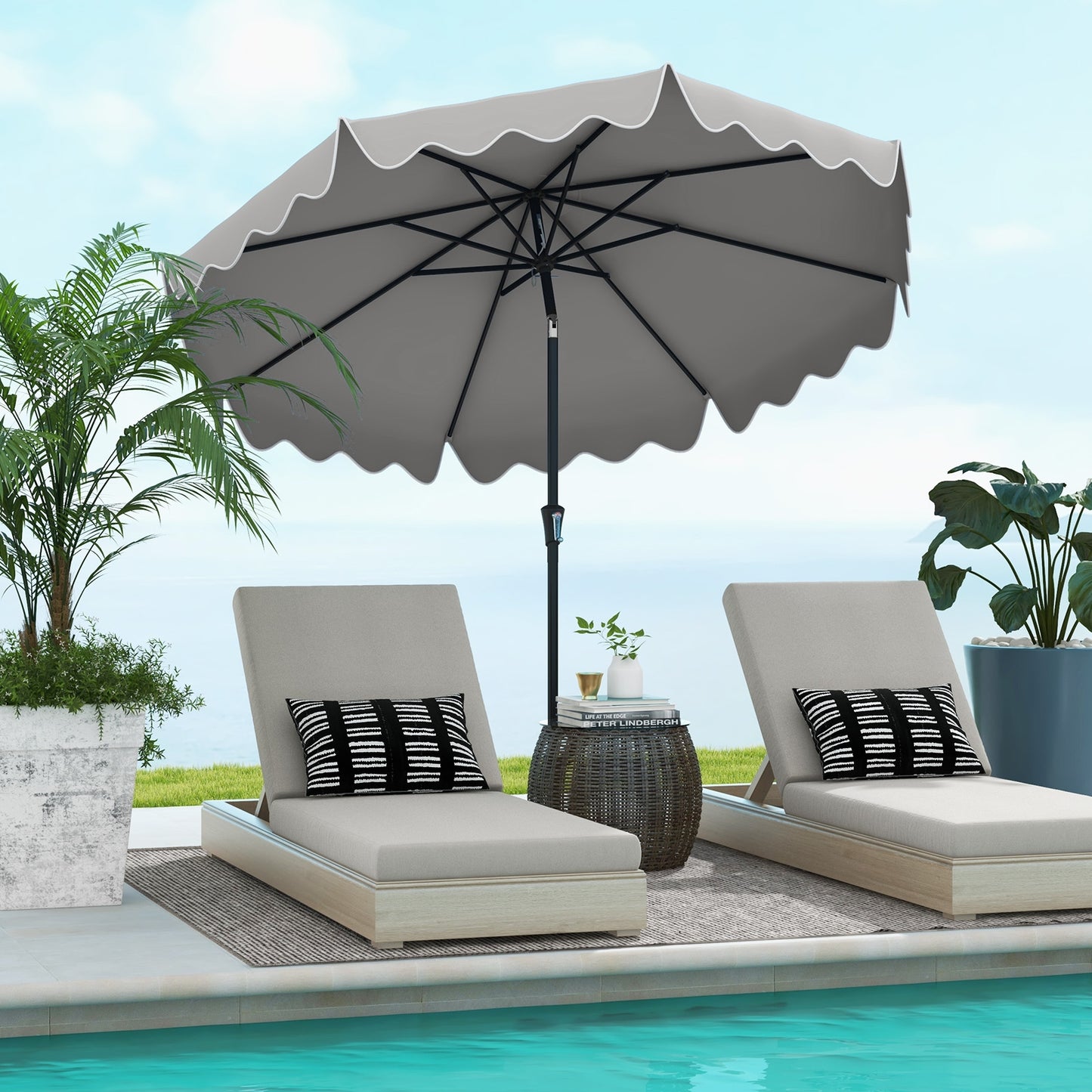 9 Feet Patio Umbrella with Crank Handle and Push Button Tilt-Gray Kids Crystal