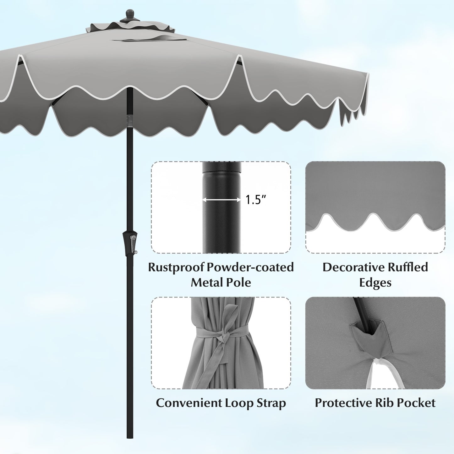9 Feet Patio Umbrella with Crank Handle and Push Button Tilt-Gray Kids Crystal