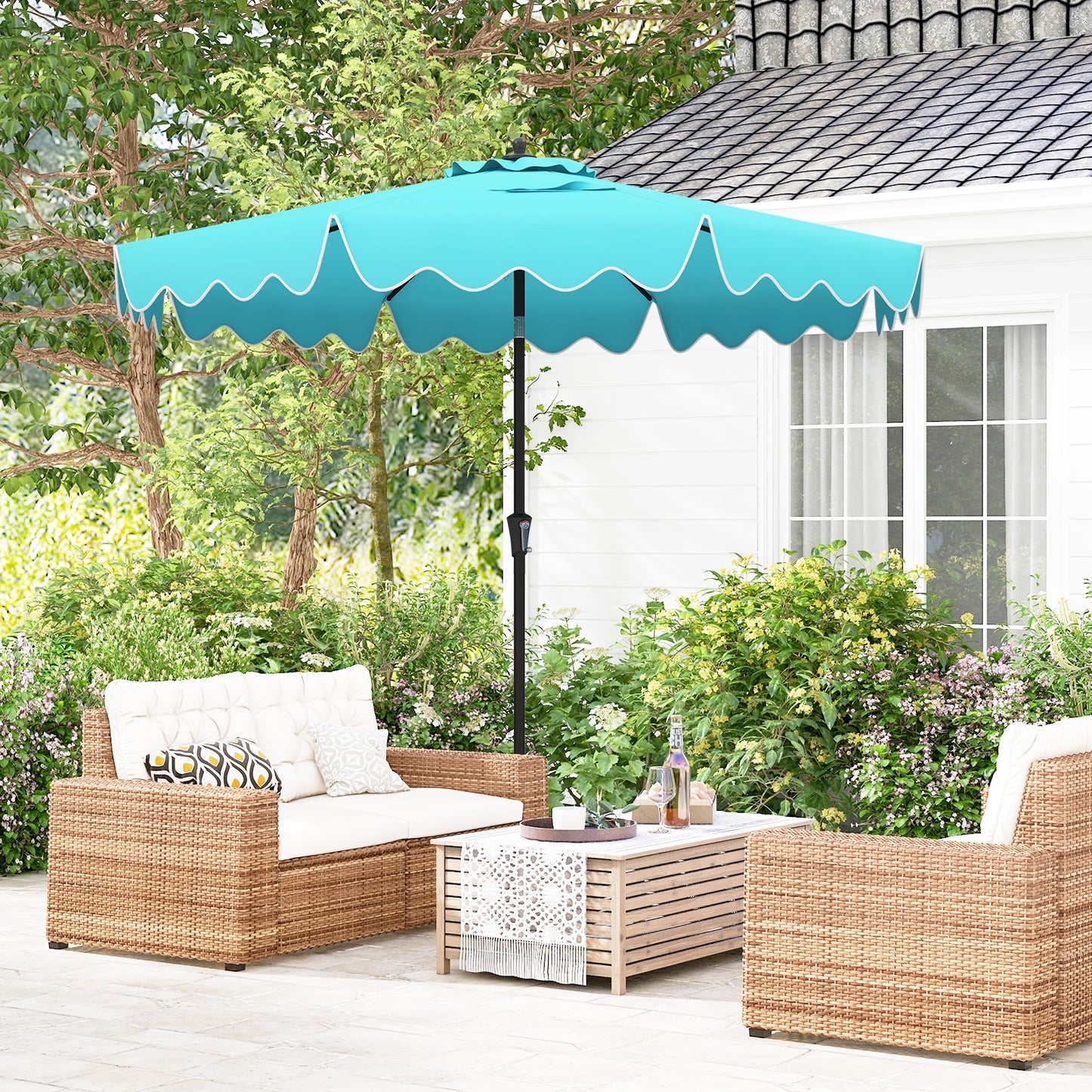 9 Feet Patio Umbrella with Crank Handle and Push Button Tilt-Turquoise Kids Crystal