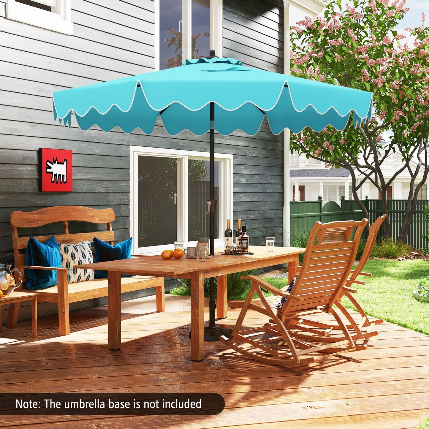 9 Feet Patio Umbrella with Crank Handle and Push Button Tilt-Turquoise Kids Crystal
