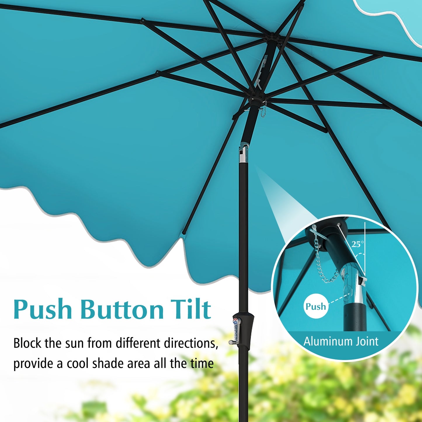 9 Feet Patio Umbrella with Crank Handle and Push Button Tilt-Turquoise Kids Crystal
